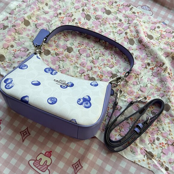 Coach Leather Handbag Blueberry Print - Picture 5 of 8